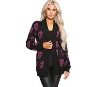 STAR FASHION Womens Knitted Skull Cardigan Halloween Festive Open Front Design Ladies Long Sleeve Ribbed Trim Edge Sweater Cardigan Top UK Size 8 to 22 Purple