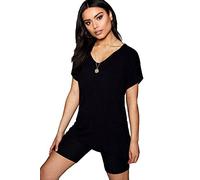 STAR FASHION Womens Ladies Baggy Batwing Sleeve T-Shirt Oversized Loose Fit V Neck Turn Up Top | Black | 20-22