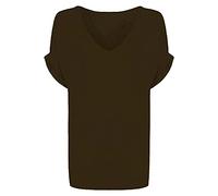 STAR FASHION Womens Ladies Baggy Batwing Sleeve T-Shirt Oversized Loose Fit V Neck Turn Up Top | Choclate | 16-18