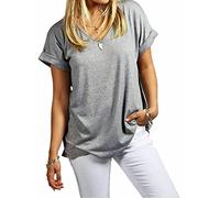 STAR FASHION Womens Ladies Baggy Batwing Sleeve T-Shirt Oversized Loose Fit V Neck Turn Up Top | Silver Grey | 8-10