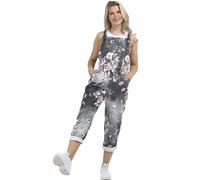 STAR FASHION Women's Ladies Dungarees Jumpsuit Sleeveless Overalls Playsuit Loose Baggy Retro Italian Trouser Long Pants Denim Floral Tie Dye Prints/Medium