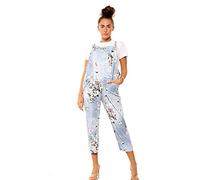 STAR FASHION Women's Ladies Dungarees Jumpsuit Sleeveless Overalls Playsuit Loose Baggy Retro Italian Trouser Long Pants Denim Floral Tie Dye Prints/Medium