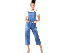 STAR FASHION Women's Ladies Dungarees Jumpsuit Sleeveless Overalls Playsuit Loose Baggy Retro Italian Trouser Long Pants Denim Floral Tie Dye Prints/Medium