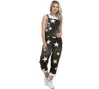 STAR FASHION Women's Ladies Dungarees Jumpsuit Sleeveless Overalls Playsuit Loose Baggy Retro Italian Trouser Long Pants Denim Floral Tie Dye Prints/Large