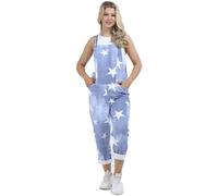 STAR FASHION Women's Ladies Dungarees Jumpsuit Sleeveless Overalls Playsuit Loose Baggy Retro Italian Trouser Long Pants Denim Floral Tie Dye Prints/Large