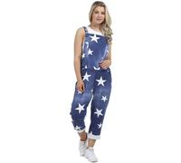 STAR FASHION Women's Ladies Dungarees Jumpsuit Sleeveless Overalls Playsuit Loose Baggy Retro Italian Trouser Long Pants Denim Floral Tie Dye Prints/Large