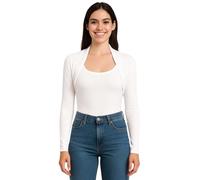 STAR FASHION Womens Long Sleeve Bolero Shrug Ladies Mini Blouse Open Front Cropped Top Lightweight Summer Cardigans Jacket White 8-10