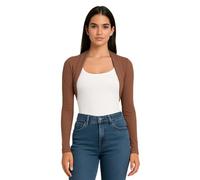 STAR FASHION Womens Long Sleeve Bolero Shrug Ladies Mini Blouse Open Front Cropped Top Lightweight Summer Cardigans Jacket Mocha 8-10