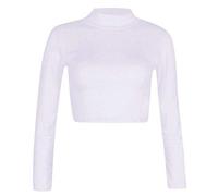 STAR FASHION Women's Long Sleeve Knitted Polo Neck Crop Top Ladies High Roll Neck Jumpers Sweatshirts Size | UK 8-14 | White