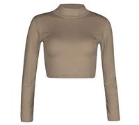 STAR FASHION Women's Long Sleeve Knitted Polo Neck Crop Top Ladies High Roll Neck Jumpers Sweatshirts Size | UK 8-14 | Mocha