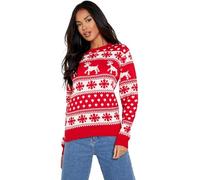 STAR FASHION Womens Mens Unisex Long Sleeve Knitted Christmas Jumper Xmas Sweatshirt Ladies Santa Present Xmas Sweater Warm Christmas Cardigan Snowflakes Red-3XL