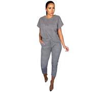 STAR FASHION Womens Mono Check Short Sleeve Boxy Baggy Comfy Loungewear 2 Pc Top Bottoms Suit Set Cap Sleeve Tracksuit with Bottoms Ladies Round Neck Summer Casual Outfit UK Size 8 To 22