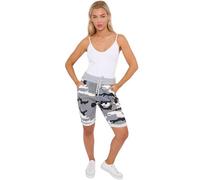 STAR FASHION Womens New Italian Plain Tiedye Shorts Elastic Waist 3/4 Cropped Trousers Summer Beach Pants Magic Short Pajamas | Army Print | 20-22