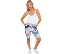 STAR FASHION Womens New Italian Plain Tiedye Shorts Elastic Waist 3/4 Cropped Trousers Summer Beach Pants Magic Short Pajamas | Rose Dark Denim | 8-10