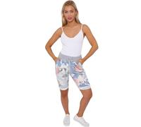 STAR FASHION Womens New Italian Plain Tiedye Shorts Elastic Waist 3/4 Cropped Trousers Summer Beach Pants Magic Short Pajamas | Rose Light Denim | 20-22