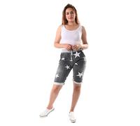 STAR FASHION Womens New Italian Plain Tiedye Shorts Elastic Waist 3/4 Cropped Trousers Summer Beach Pants Magic Short Pajamas | Black Star | 20-22