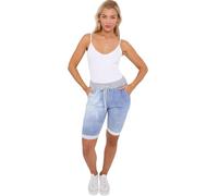 STAR FASHION Womens New Italian Plain Tiedye Shorts Elastic Waist 3/4 Cropped Trousers Summer Beach Pants Magic Short Pajamas | Light Denim Tiedye | 20-22