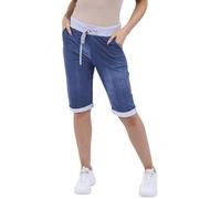 STAR FASHION Womens New Italian Plain Tiedye Shorts Elastic Waist 3/4 Cropped Trousers Summer Beach Pants Magic Short Pajamas | Dark Denim Tiedye | 20-22