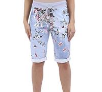 STAR FASHION Womens New Italian Printed Shorts Elastic Waist 3/4 Cropped Trousers Summer Beach Pants Magic Short Pajamas | Light Denim Floral | 20-22