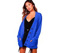 STAR FASHION Women's Open Front Five Button Grandad Cardigans Chunky Cable Knitted Long Sleeve Winter Tops Sweaters Jumpers Size | UK 8-26 | Royal Blue