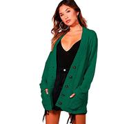 STAR FASHION Women's Open Front Five Button Grandad Cardigans Chunky Cable Knitted Long Sleeve Winter Tops Sweaters Jumpers Size | UK 8-26 | Bottle Green