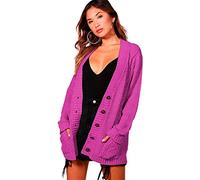 STAR FASHION Women's Open Front Five Button Grandad Cardigans Chunky Cable Knitted Long Sleeve Winter Tops Sweaters Jumpers Size | UK 8-26 | Fuchsia