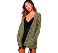 STAR FASHION Women's Open Front Five Button Grandad Cardigans Chunky Cable Knitted Long Sleeve Winter Tops Sweaters Jumpers Size | UK 8-26 | Khaki