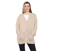 STAR FASHION Womens Plain 5 Button Grandad Cardigan Long Sleeve V Neck Open Front Ladies Longline Knitted Sweater Oversized with 2 Pockets Stone-20-22