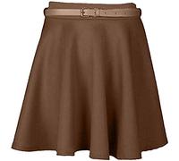 STAR FASHION Womens Plain/Check Tartan Print Belted Skirt Elasticated Waist Skirts Ladies Stretch Flippy Short Flared Mini Skater Size UK 8-26
