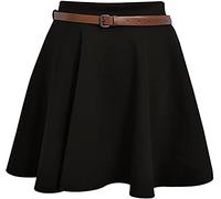 STAR FASHION Womens Plain/Check Tartan Print Belted Skirt Elasticated Waist Skirts Ladies Stretch Flippy Short Flared Mini Skater Size UK 8-26 Black