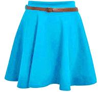 STAR FASHION Womens Plain/Check Tartan Print Belted Skirt Elasticated Waist Skirts Ladies Stretch Flippy Short Flared Mini Skater Size UK 8-26 Turquoises