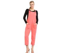 STAR FASHION Womens Plain Dungarees Jumpsuit Ladies Sleeveless Overalls Playsuit Loose Baggy Retro Italian Trouser Long Pants Medium Coral