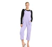 STAR FASHION Womens Plain Dungarees Jumpsuit Ladies Sleeveless Overalls Playsuit Loose Baggy Retro Italian Trouser Long Pants Medium Lilac