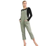 STAR FASHION Womens Plain Dungarees Jumpsuit Ladies Sleeveless Overalls Playsuit Loose Baggy Retro Italian Trouser Long Pants Large Khaki