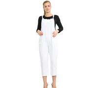 STAR FASHION Womens Plain Dungarees Jumpsuit Ladies Sleeveless Overalls Playsuit Loose Baggy Retro Italian Trouser Long Pants Small White