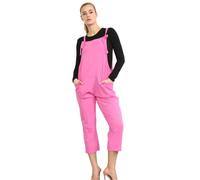 STAR FASHION Womens Plain Dungarees Jumpsuit Ladies Sleeveless Overalls Playsuit Loose Baggy Retro Italian Trouser Long Pants Medium Fuchsia