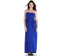 STAR FASHION Womens Plain Shirred Bandeau Long Maxi Dress Ladies Strapless Dress Sleevless Ruched Long Boob Tube Summer Casual Wear - Sizes 8-22 Royal Blue