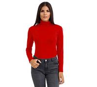 STAR FASHION Womens Polo Neck Jumper Tops Long Sleeve Ladies Roll Turtle Neck Plain Knitted Pullover Sweatshirt for Ladies Stretch Lightweight Sweater Top Red 16-18