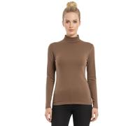 STAR FASHION Womens Polo Neck Jumper Tops Long Sleeve Ladies Roll Turtle Neck Plain Knitted Pullover Sweatshirt for Ladies Stretch Lightweight Sweater Top Mocha 20-22