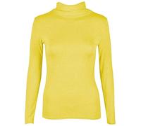 STAR FASHION Womens Polo Neck Jumper Tops Long Sleeve Ladies Roll Turtle Neck Plain Knitted Pullover Sweatshirt for Ladies Stretch Lightweight Sweater Top Yellow 12-14