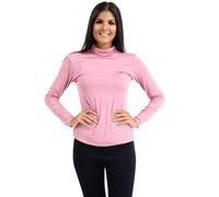 STAR FASHION Womens Polo Neck Jumper Tops Long Sleeve Ladies Roll Turtle Neck Plain Knitted Pullover Sweatshirt for Ladies Stretch Lightweight Sweater Top Rose Pink 8-10