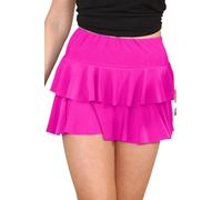 STAR FASHION Women's RARA Mini Skirt Pleated Flared Layered Stretch Jersey Hot Mini Skirt Elastic Waist Clubwear Party Dance Skirt Neon Pink 12-14