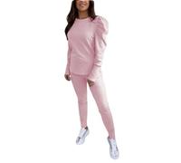 STAR FASHION Womens Ruffle Puff Ruched Sleeve Top and Shirt Co-ord 2 Piece Loungewear Suit Set Tracksuit with Bottoms Ladies Short Sleeve Long Sleeve Round Neck Summer Casual Outfit UK Size 8 To 22