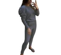 STAR FASHION Womens Ruffle Puff Ruched Sleeve Top and Shirt Co-ord 2 Piece Loungewear Suit Set Tracksuit with Bottoms Ladies Short Sleeve Long Sleeve Round Neck Summer Casual Outfit UK Size 8 To 22