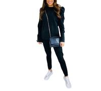 STAR FASHION Womens Ruffle Puff Ruched Sleeve Top and Shirt Co-ord 2 Piece Loungewear Suit Set Tracksuit with Bottoms Ladies Short Sleeve Long Sleeve Round Neck Summer Casual Outfit UK Size 8 To 22