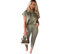 STAR FASHION Womens Short Sleeve Boxy Baggy Top and Shirt Coord 2 Piece Loungewear Suit Set Cap Sleeve Tracksuit with Bottoms or Shorts Ladies Round Neck V Neck Summer Casual Outfit UK Size 8 To 22