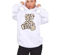 STAR FASHION Women's Teddy Leopard Oversized Hoodie Sweatshirt Long Sleeve Ladies Printed Graphic Teddy Bear Leopard Adjustable Hooded Pullover Two Front Pockets Winter Wear