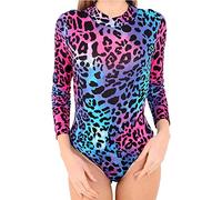 STAR FASHION Womens Turtle Neck Bodysuit Long Sleeve Polo Neck Jersey Leotard Top Stretchy Viscose High Neck Swimsuit Style Multi Leopard Print-16-18