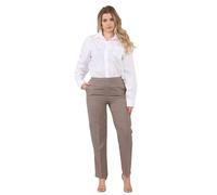 STAR FASHION Womens Two Tone Work Trousers Straight Leg Bi Stretch Elasticated Waist Office Pants Ladies Formal Catryan Tritonic Trousers Bottoms with Pockets Beige-18-L