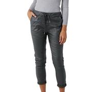 STAR FASHION Women's Wet Leather Look Italian Joggers Sweatpants Elastic Waist Active Yoga Pants Turn Up Faux Leather Magic Pants Jogging Bottoms Ladies Casual Jogger Hoop Trouser Grey-8-10
